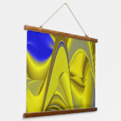 3D Abstract in Gold Yellow Blue Hangend Wandkleed (Gebogen)