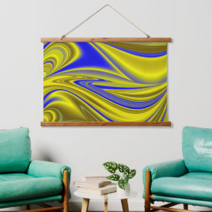 3D Abstract in Gold Yellow Blue Hangend Wandkleed