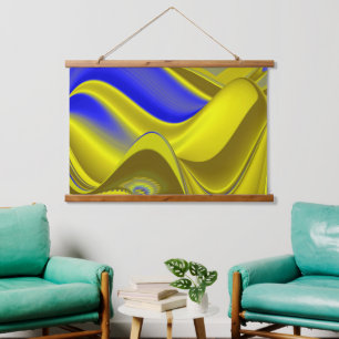 3D Abstract in Gold Yellow Blue Hangend Wandkleed