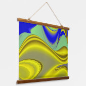 3D Abstract in Gold Yellow Blue Hangend Wandkleed (Gebogen)
