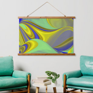 3D Abstract in Gold Yellow Blue Hangend Wandkleed