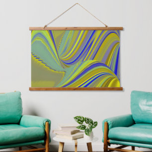 3D Abstract in Gold Yellow Blue Hangend Wandkleed