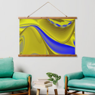 3D Abstract in Gold Yellow Blue Hangend Wandkleed