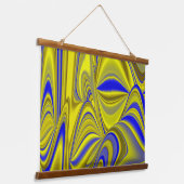 3D Abstract in Gold Yellow Blue Hangend Wandkleed (Gebogen)