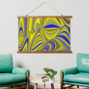 3D Abstract in Gold Yellow Blue Hangend Wandkleed