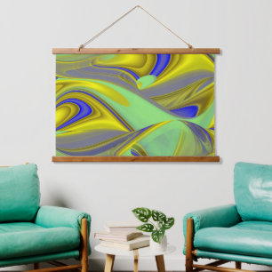 3D Abstract in Gold Yellow Blue Hangend Wandkleed