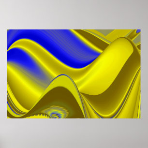 3D Abstract in Gold Yellow Blue Poster