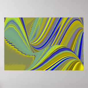 3D Abstract in Gold Yellow Blue Poster