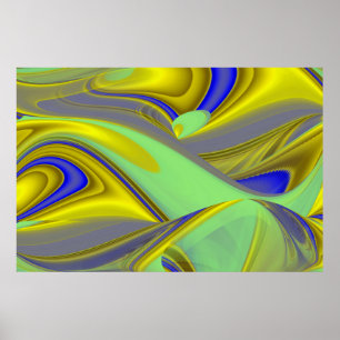 3D Abstract in Gold Yellow Blue Poster