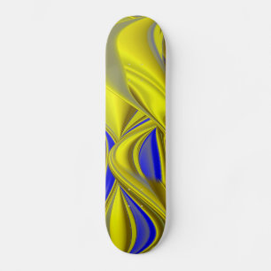 3D Abstract in Gold Yellow Blue Skateboard