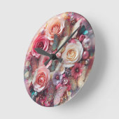 3D Abstracte Glitter Rozen & Vlinders Ronde Klok (Hoek)