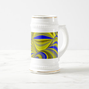 3D Abstracte Regenboogkunst in Goud Geel Blauw Bierpul
