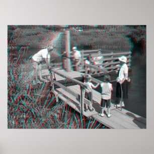 3D-Afbeelding. Hampton Lode Ferry, Shropshire, Eng Poster