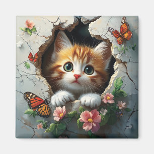 3D-afbeelding van een schattig klein kitten dat na Magneet