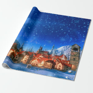 3d afbeelding van het kleine alpine dorp bij zonso cadeaupapier
