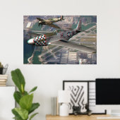 3D Anaglyph van P51 n Spitfire over vliegveld Poster (Thuiskantoor)