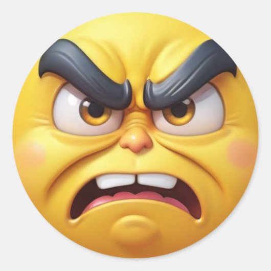 3D Angry Yellow Emoji Ronde Sticker (Voorkant)