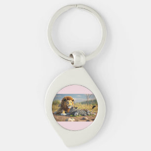 3D-animatie Leeuw die Zebra eet – Wilde Savannah S Sleutelhanger