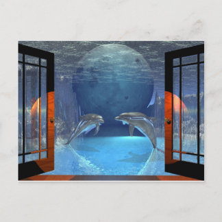3d-art dolfijn samen briefkaart