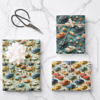 3D auto avontuur inpakpapier