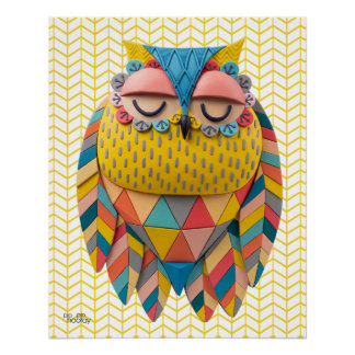 3D Azteekse Uil Stamvogel Patroon Illustratie Perfect Poster