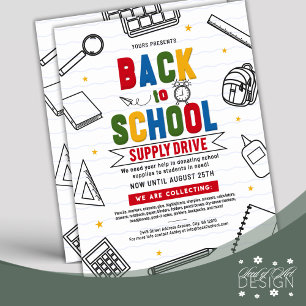 3D Back to School Supply Drive Typografie Donatie Flyer