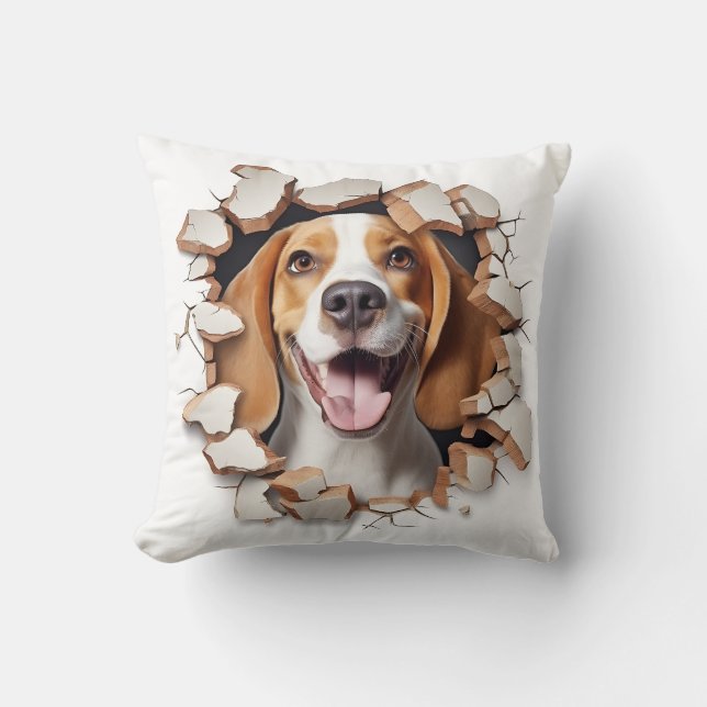 3D Beagle Gebarsten Gat Kussen (Voorkant)