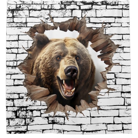 3D Bear Wall Break Art – Realistic Safari Douchegordijn (Voorkant)
