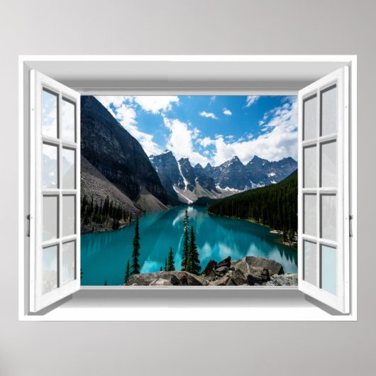 3D-bergen en het Uitzicht van het landschapskampje Poster (Voorkant)