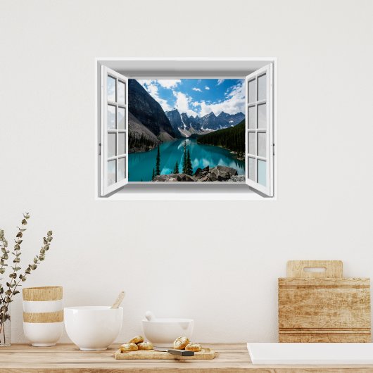 3D-bergen en het Uitzicht van het landschapskampje Poster (Keuken)