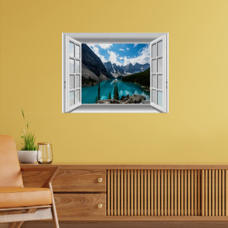 3D bergen en meer landschap nep raam uitzicht Poster