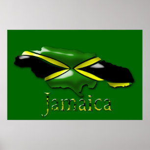 3D Black Green Yellow Map of Jamaica Poster