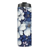 3D Blauw en Grijs Bloemen Thermosbeker (Voorkant)