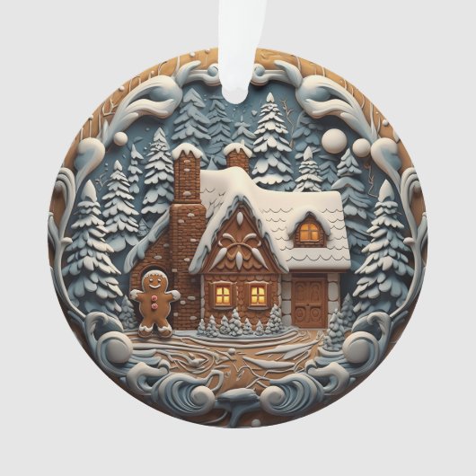 3d Blauw Kerst Gingerbread House Ornament (voorkant)