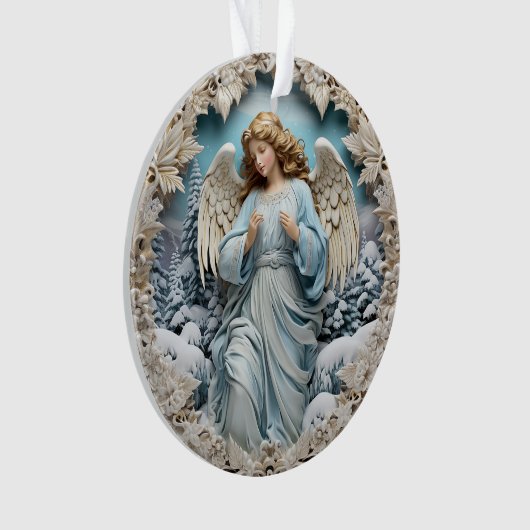 3d Blauwe Kerstengel Ornament (voorkant)