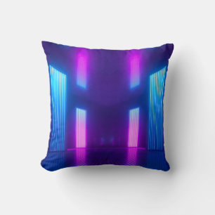 3d, blauwe, roze violet neon abstracte achtergrond kussen