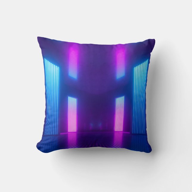 3d, blauwe, roze violet neon abstracte achtergrond kussen (Voorkant)