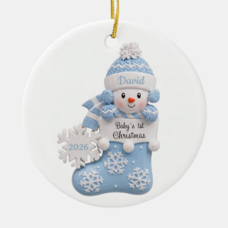 3D Blauwe Sneeuwman Kous Baby 1e Kerstmis Keramisch Ornament