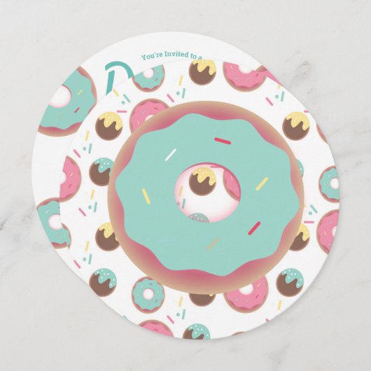 3D Blauwgroen en roze Donut Sprinkle Kaart (Voorkant / Achterkant)