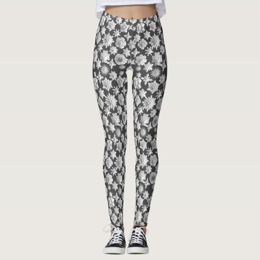 3D Bloemen Patroon 01.wx4.DGrey BG Leggings (Voorkant)