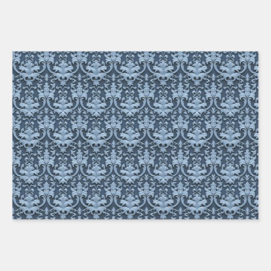 3D Blue Damask Pattern  behang Inpakpapier Vel (Voorkant 2)