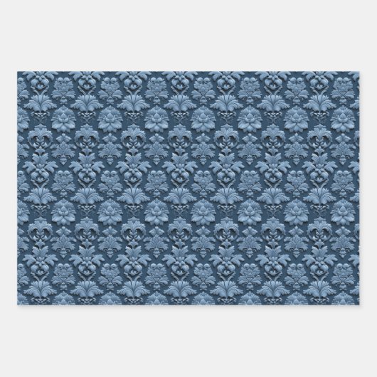 3D Blue Damask Pattern  behang Inpakpapier Vel (Voorkant)