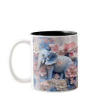 3D Blue Elephant Mok met Bloemen