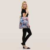 3D Blue Elephant Tas Canvas tas met bloemen (Op model)