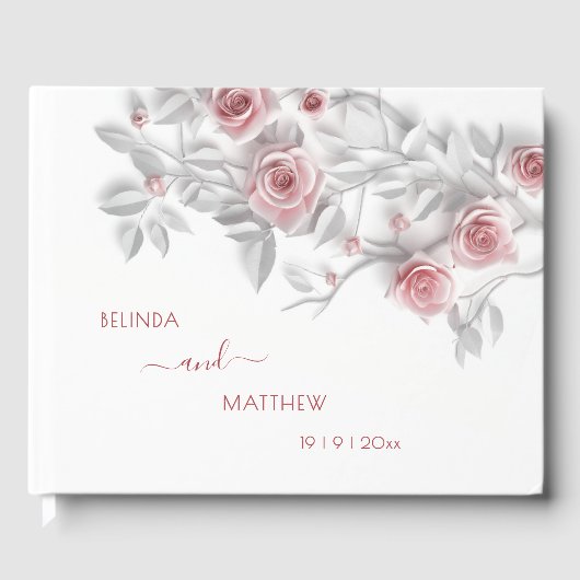 3D  Blush Pink Gray Roses | Wedding Gastenboek (Voorkant)