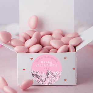 3D Blush Pink Hearts Happy Valentine Day Ronde Sticker