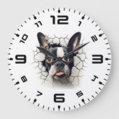 3D Boston Terrier Gebarsten Gat Grote Klok (Voorkant)