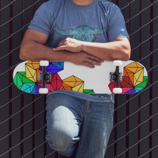 3D Bright Rainbow Random Cube Driehoeken op Wit Skateboard (Buiten 3)