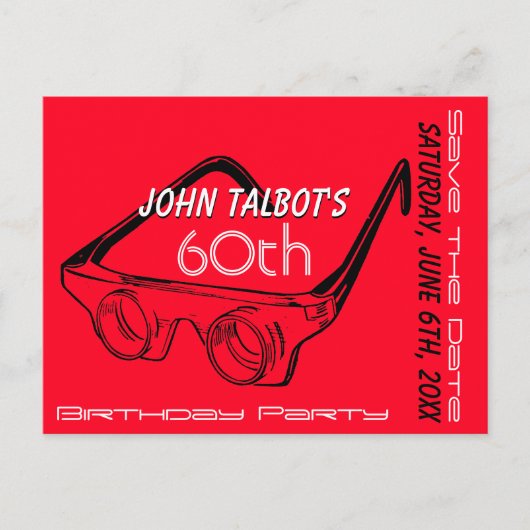 3D-bril 60e verjaardag Bewaar de datum Aankondigingskaart (Voorkant)