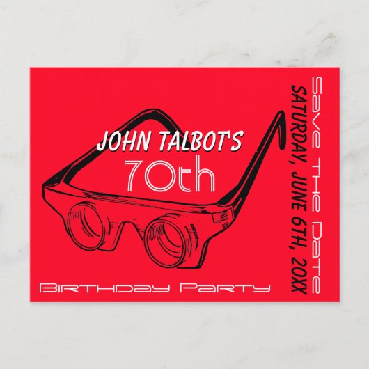 3D-bril 70e verjaardag Bewaar de datum Aankondigingskaart (Voorkant)
